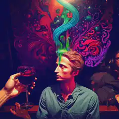 Man with psychedelic smoke from head