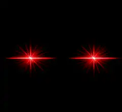 Two red laser beams blinking on black