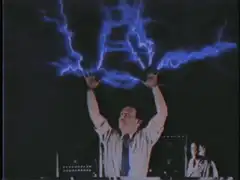 man holding blue lightning