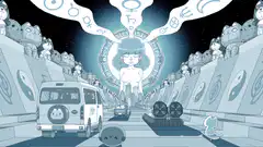 Cat city with floating symbols