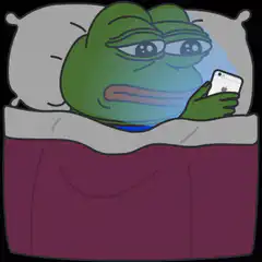 Pepe in bed scrolling phone
