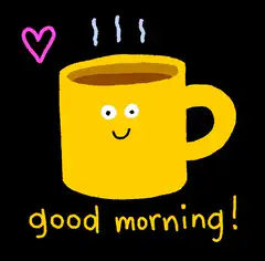 Smiling yellow coffee mug good morning