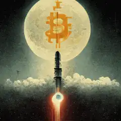 Bitcoin rocket launching into moon
