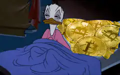 Scrooge McDuck hiding bitcoin