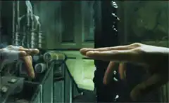 Hands touching through a liquid surface