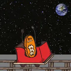 Bitcoin coin in a minecart in space