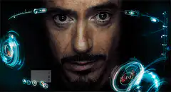 Tony Stark's face with a browser window overlay