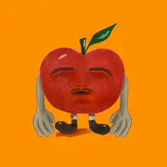 Sad apple character blinking