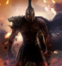 Bloodied Spartan Warrior with Glowing Eyes