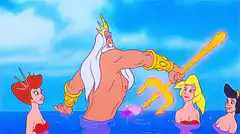 King Triton summons rainbow with trident