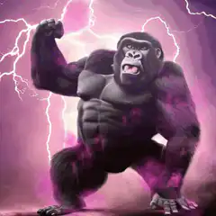 Muscular gorilla powering up with purple energy
