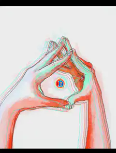 Hands forming a heart with a Bitcoin logo