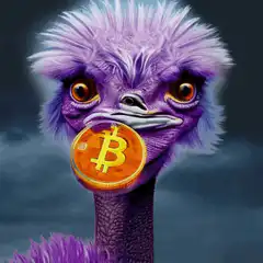 Purple Ostrich Holding Bitcoin