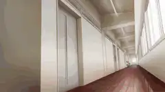 pink hair girl running down hallway