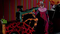 Two clowns with a TV and balloon