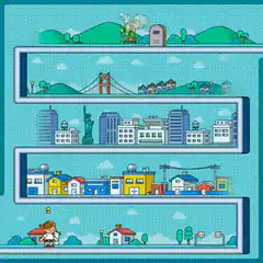 Pixel art character traversing a winding path