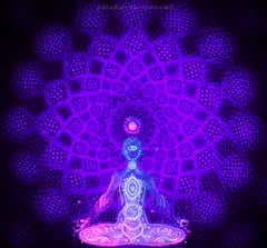 Meditating figure with glowing mandala