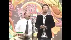 Two men singing on a colorful stage