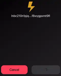 Lightning bolt icon with lnbc invoice and cancel button