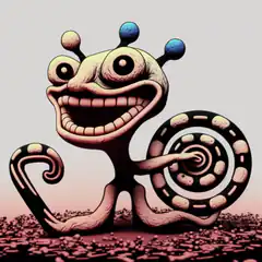 Grinning alien with spiral disc