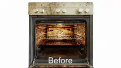 dirty oven before and after cleaning