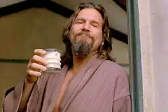 The Dude holding a milk glass