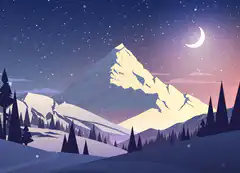 Snowy mountain landscape at night