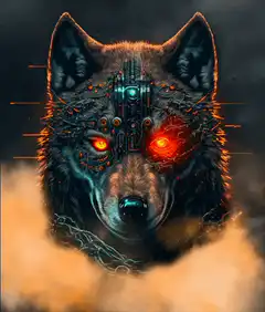 Cybernetic Wolf with Glowing Eyes