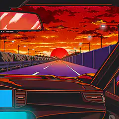 driving into sunset synthwave