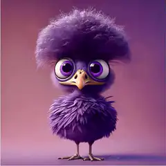 Cute purple bird with big eyes