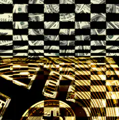 Bitcoin and dollar money checkered pattern