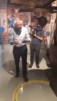 Boris Johnson dancing with a cameraman