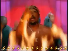 Tupac dancing with lightning bolts