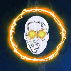 glowing eyes face with fire ring and lightning