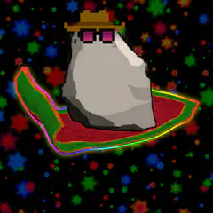 pixel art rock with hat and sunglasses