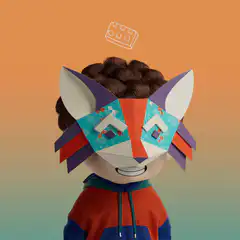 Child in paper fox mask with building blocks