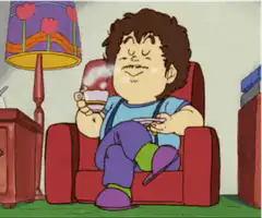 Fat guy relaxing with tea