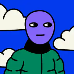purple masked man in green jacket