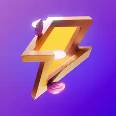 Golden lightning bolt with bitcoin coins