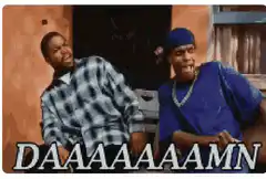 Two men laughing with DAAMMN text