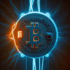 Bitcoin coin with lightning bolt
