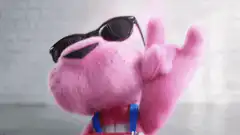 Pink Easter Bunny dancing with sunglasses