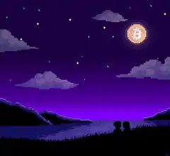 pixel art couple watching bitcoin moon