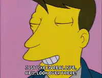Lenny points at the Simpsons