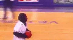 Mascot dunk and fall