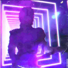 silhouette dancing in neon tunnel