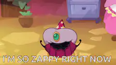 Zap character with party hat