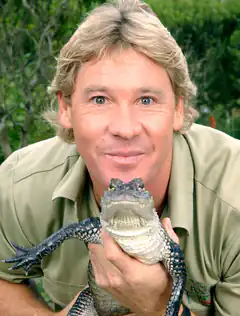 Steve Irwin holding an alligator