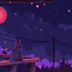 Pixel Cat Watching Stars