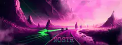 Nostr cars driving on a purple road